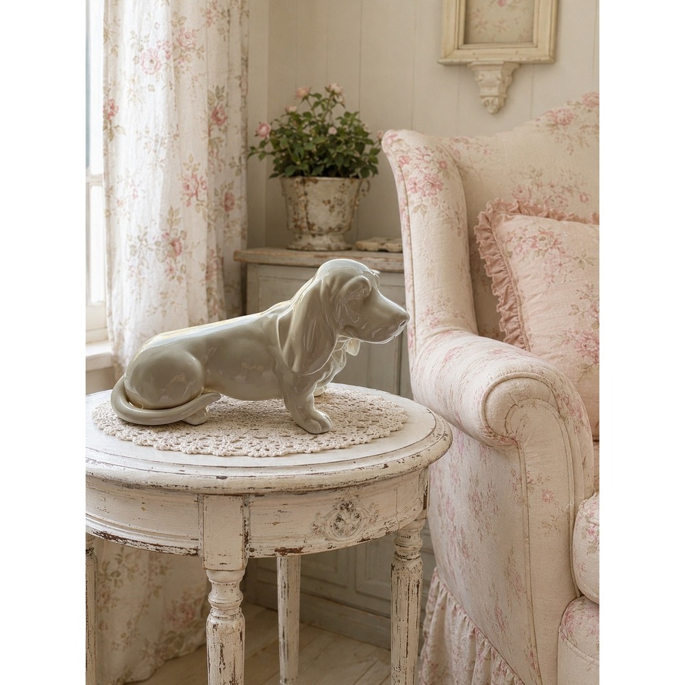 Vintage Ceramic Dachshund Dog Figurine Statue Cream Crackle Glaze 13 Inch